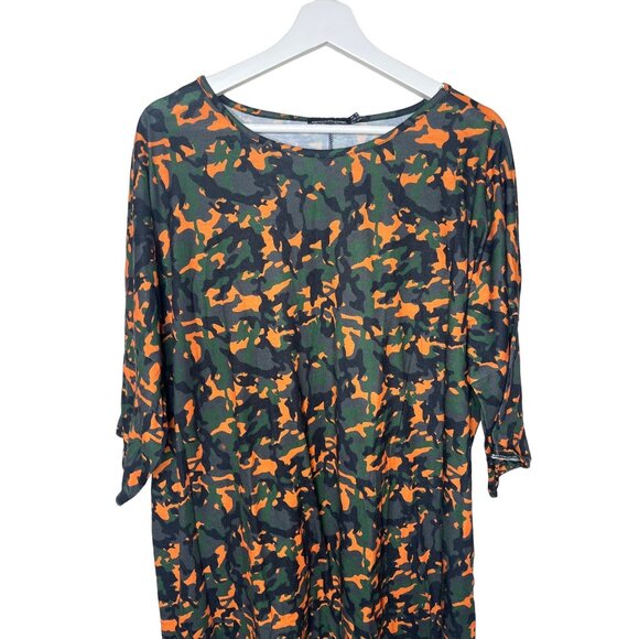PrettyLittleThing T Shirt Mini Dress Womens 12 Camo Green Orange Casual Fall - Picture 8 of 9